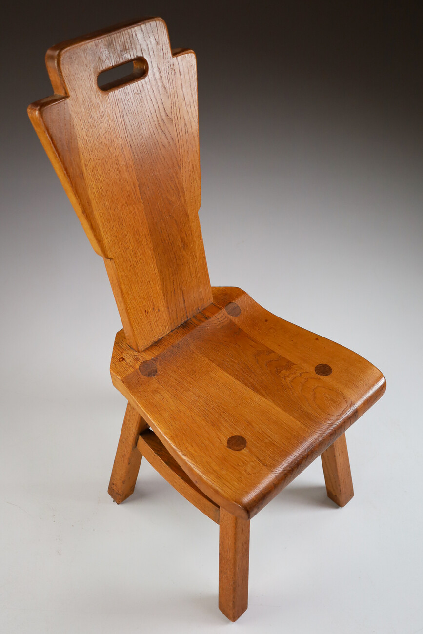 Set/6 primitive / brutalist oak chairs Belgium 1950s Mid-20th century