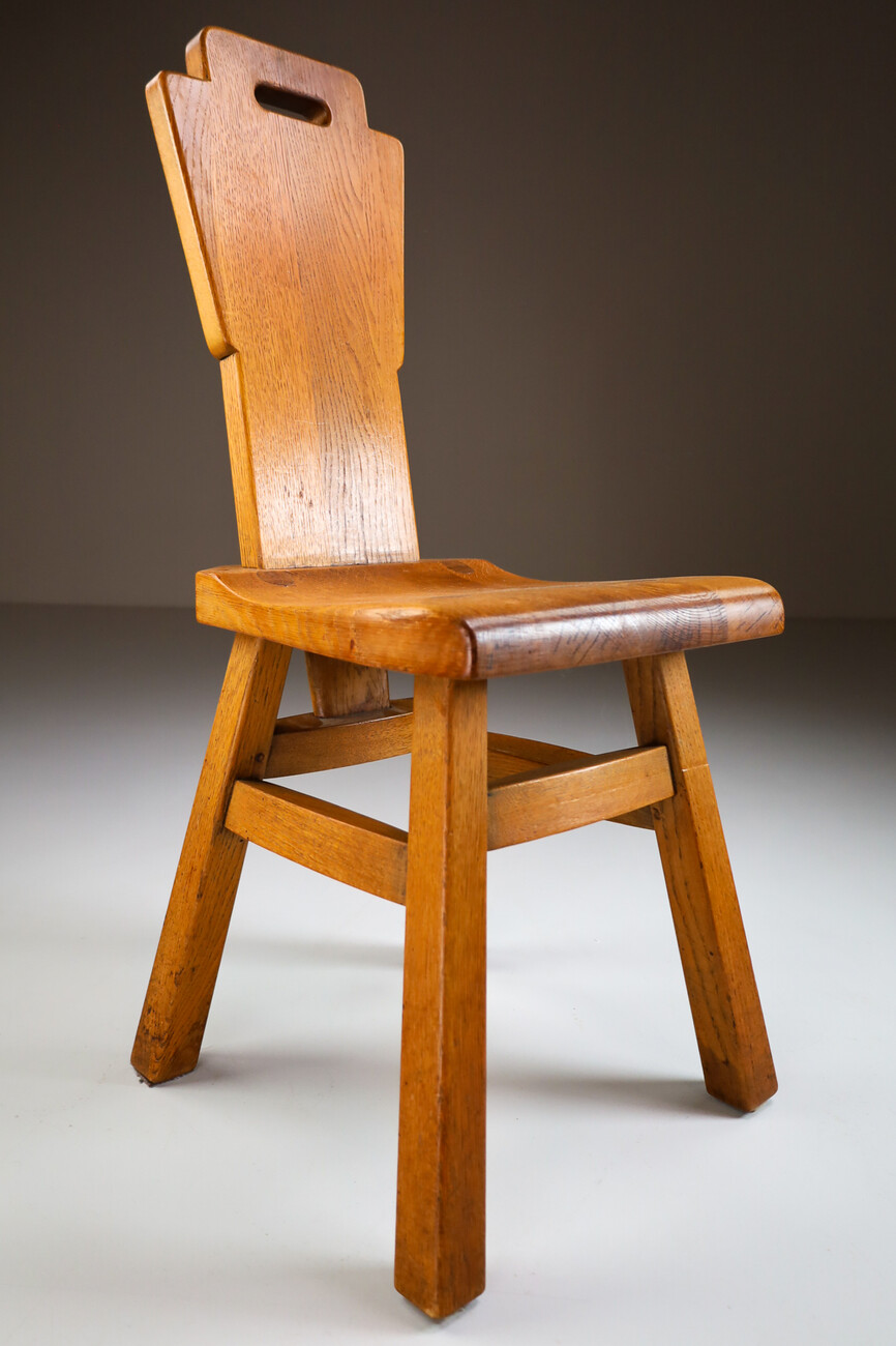 Set/6 primitive / brutalist oak chairs Belgium 1950s Mid-20th century