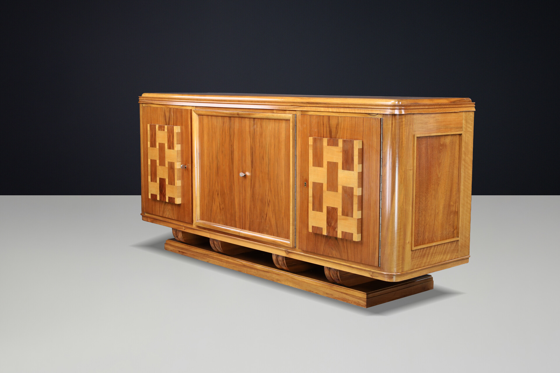 Signed 1939 French Art Deco Walnut Sideboard by Robert Muller Strasbourg France For S Early-20th century