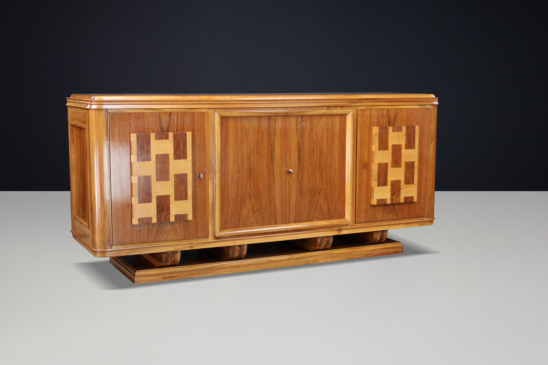 Signed 1939 French Art Deco Walnut Sideboard by Robert Muller Strasbourg France For S Early-20th century
