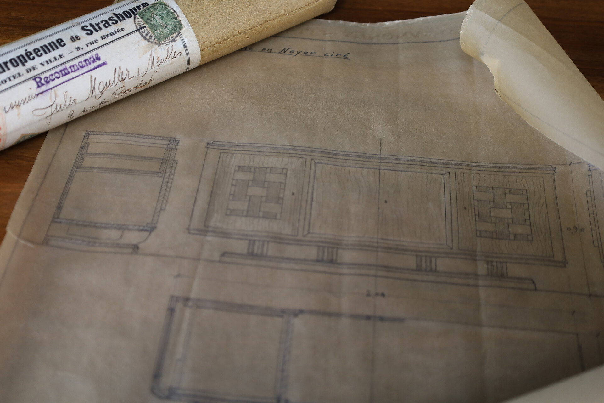 Signed 1939 French Art Deco Walnut Sideboard by Robert Muller Strasbourg France For S Early-20th century