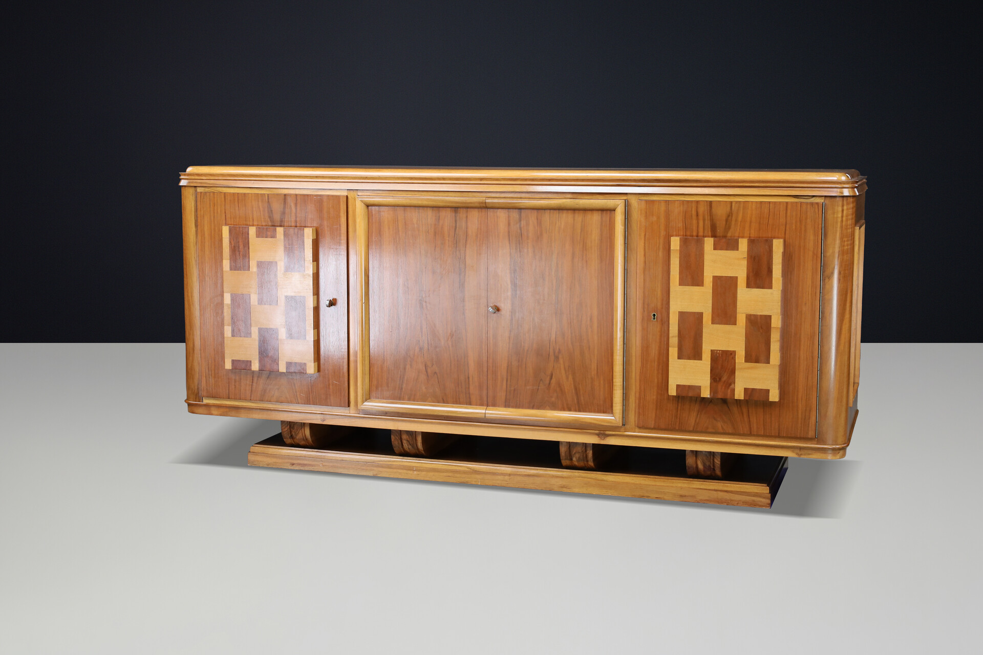 Signed 1939 French Art Deco Walnut Sideboard by Robert Muller Strasbourg France For S Early-20th century