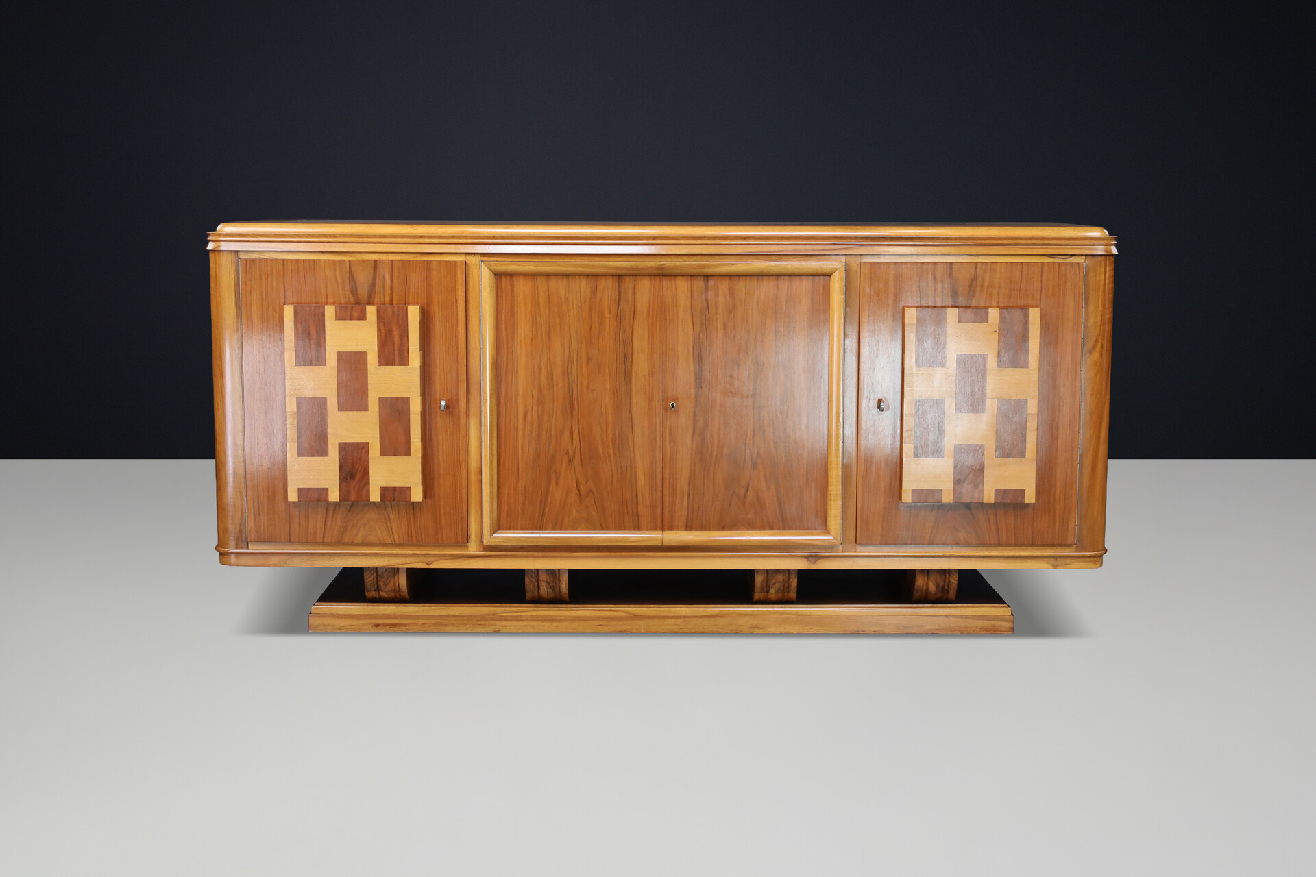 Signed 1939 French Art Deco Walnut Sideboard by Robert Muller Strasbourg France For S Early-20th century