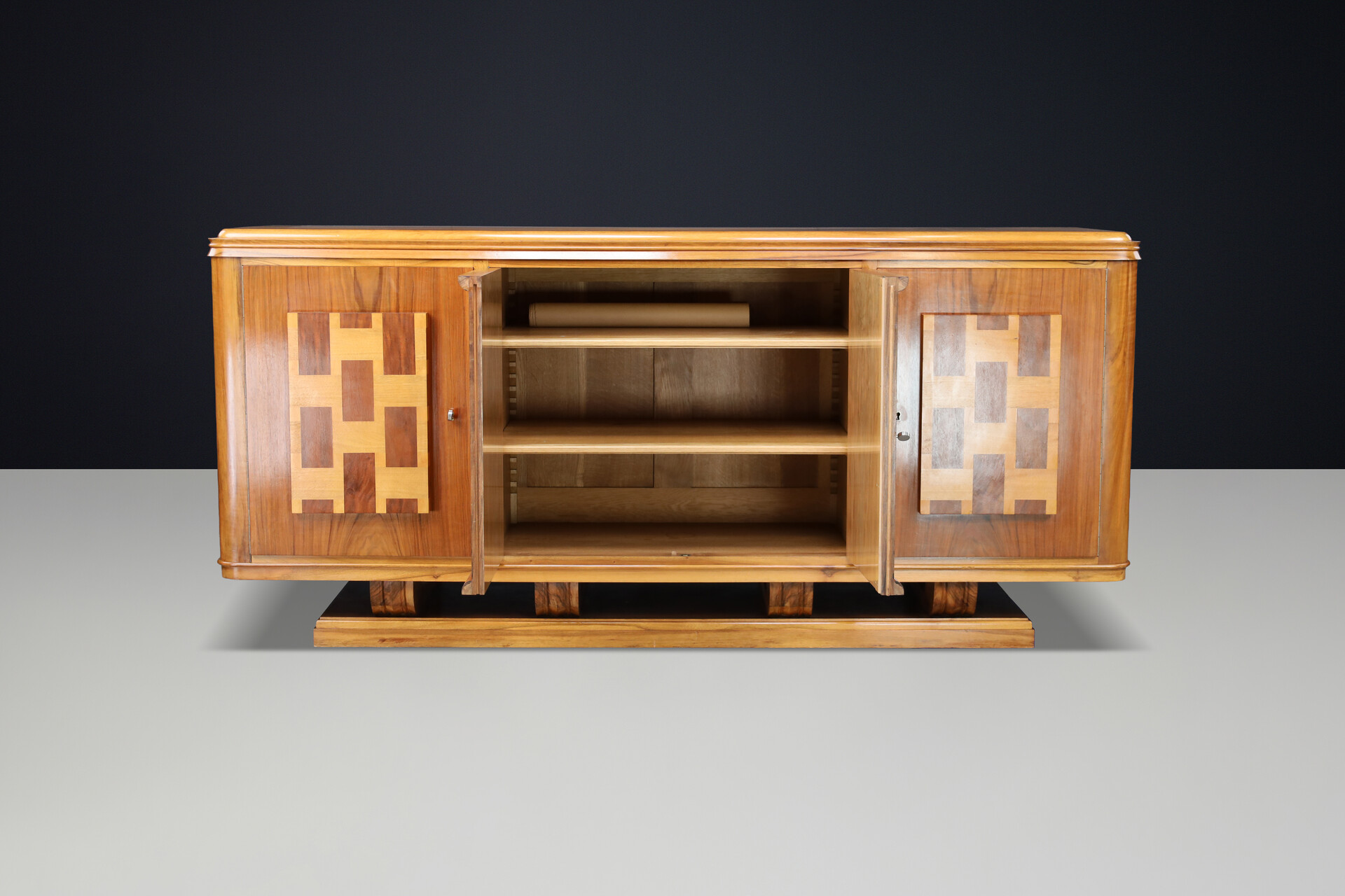 Signed 1939 French Art Deco Walnut Sideboard by Robert Muller Strasbourg France For S Early-20th century