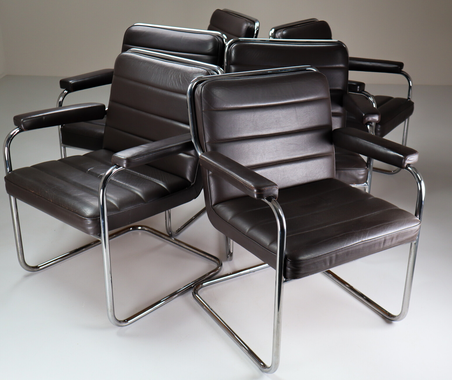 Six Leather and Chrome Thonet Dining Chairs Germany 1970s Late-20th century