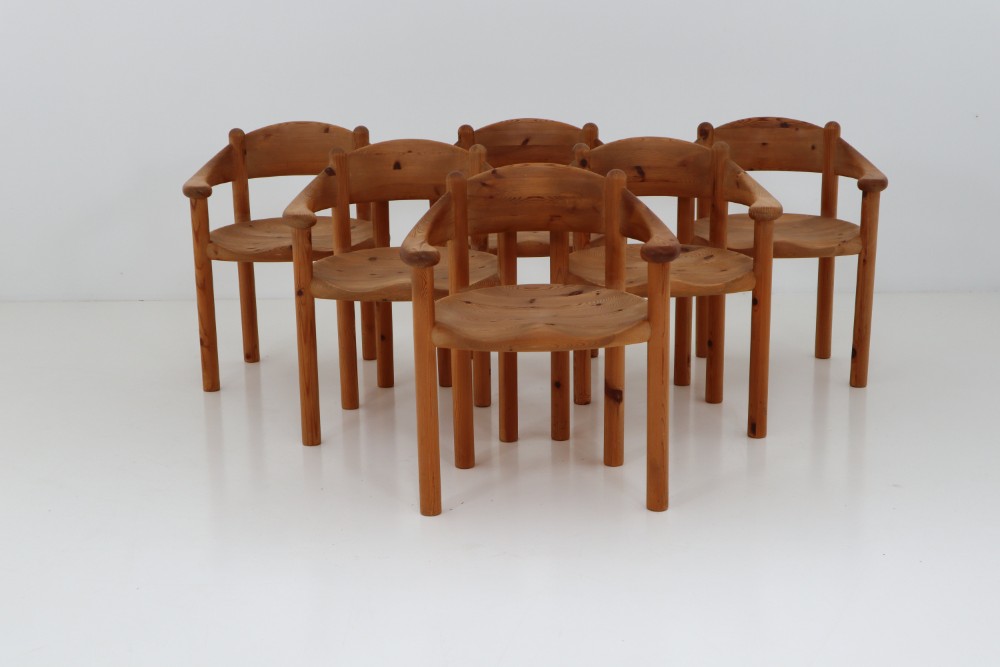 Six Midcentury Dining Room Chairs in Pinewood by Rainer Daumiller, 1970s