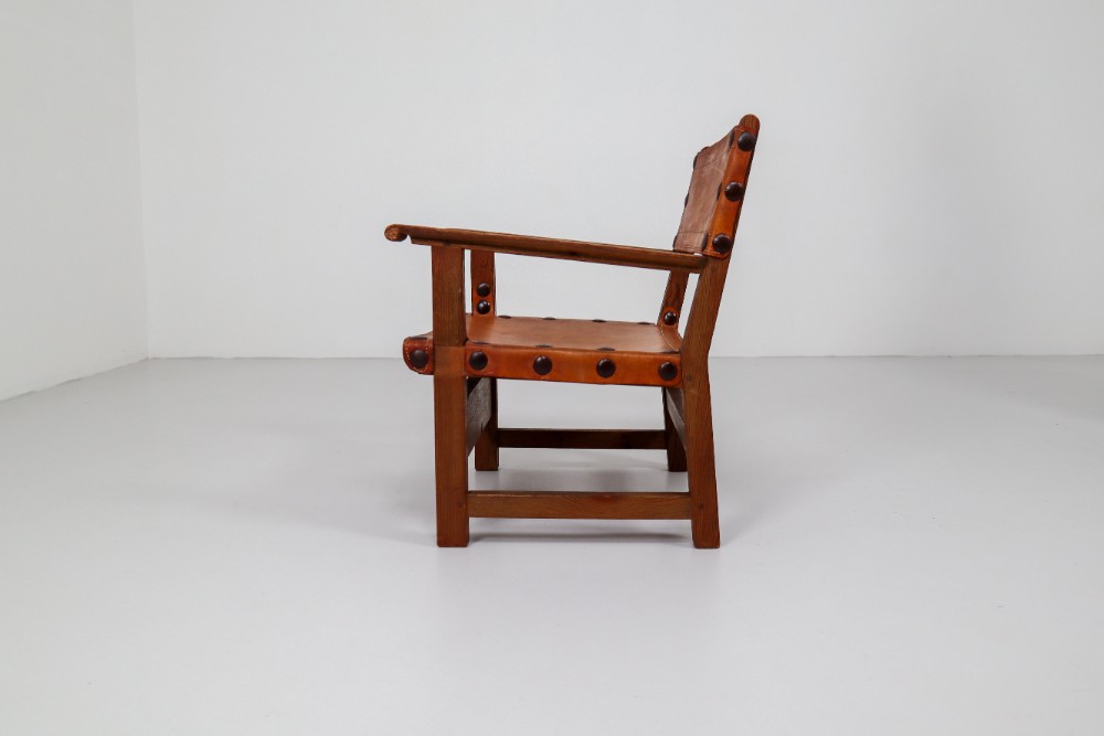 Six Midcentury French Lounge Chairs in Patinated Cognac Saddle Leather, 1950s