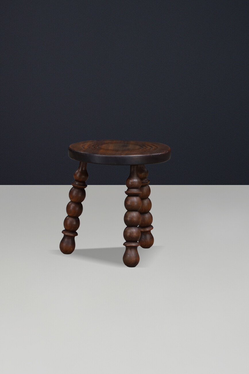 Solid Walnut Stool in the Manner of Charles Dudouyt, French Modern, France, 1940 Mid-20th century
