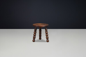 Solid Walnut Stool in the Manner of Charles Dudouyt, French Modern, France, 1940 Mid-20th century