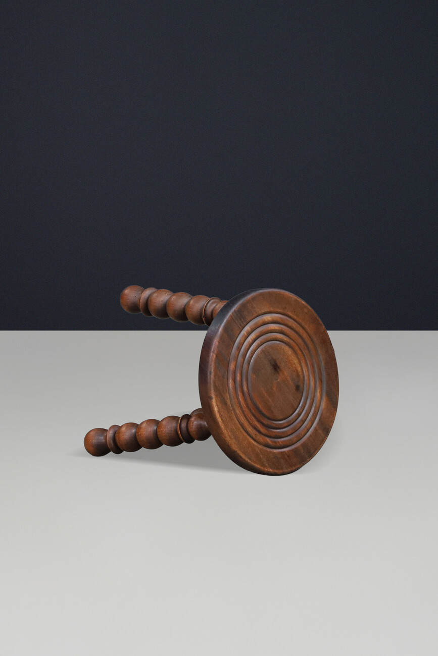 Solid Walnut Stool in the Manner of Charles Dudouyt, French Modern, France, 1940 Mid-20th century