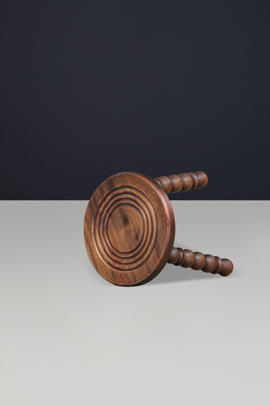 Solid Walnut Stool in the Manner of Charles Dudouyt, French Modern, France, 1940 Mid-20th century