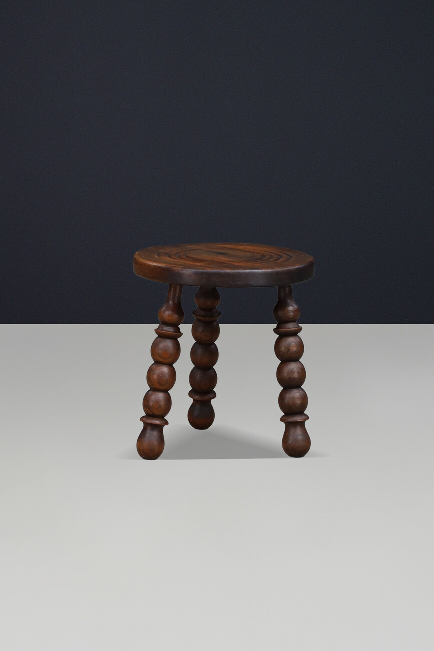 Solid Walnut Stool in the Manner of Charles Dudouyt, French Modern, France, 1940 Mid-20th century