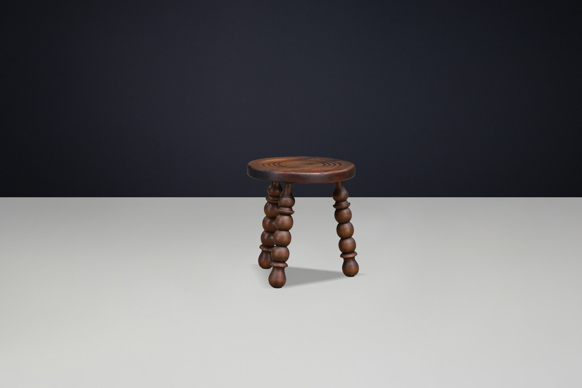 Solid Walnut Stool in the Manner of Charles Dudouyt, French Modern, France, 1940 Mid-20th century