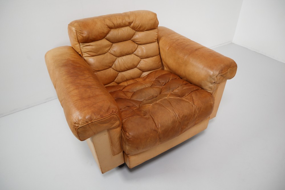 Strong Patinated Cognac Leather Armchair By Robert Haussmann for De Sede DS-P 1960s Mid-20th century
