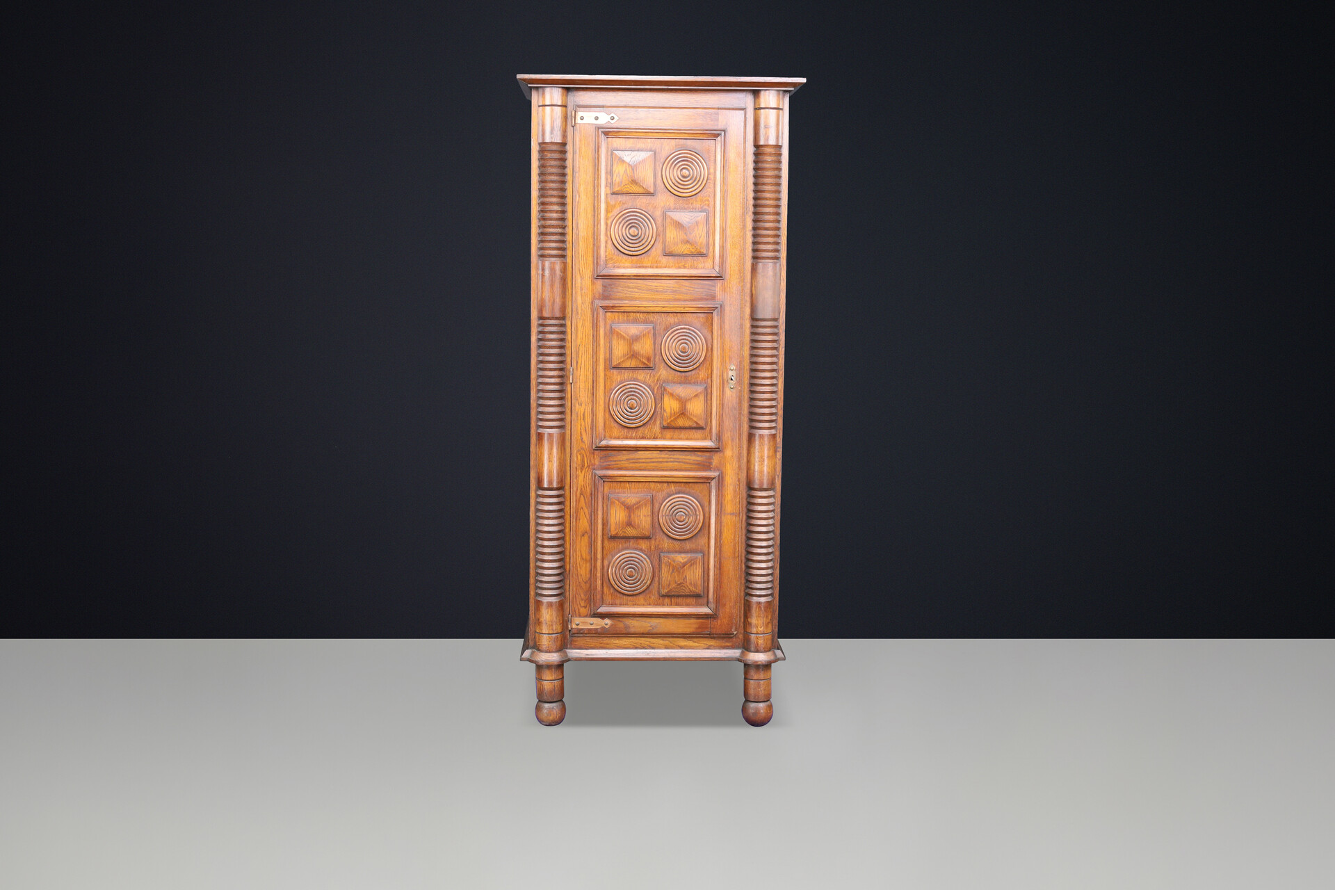 Tall French Solid Oak Cabinet in the Style of Charles Dudouyt, 1940s Mid-20th century