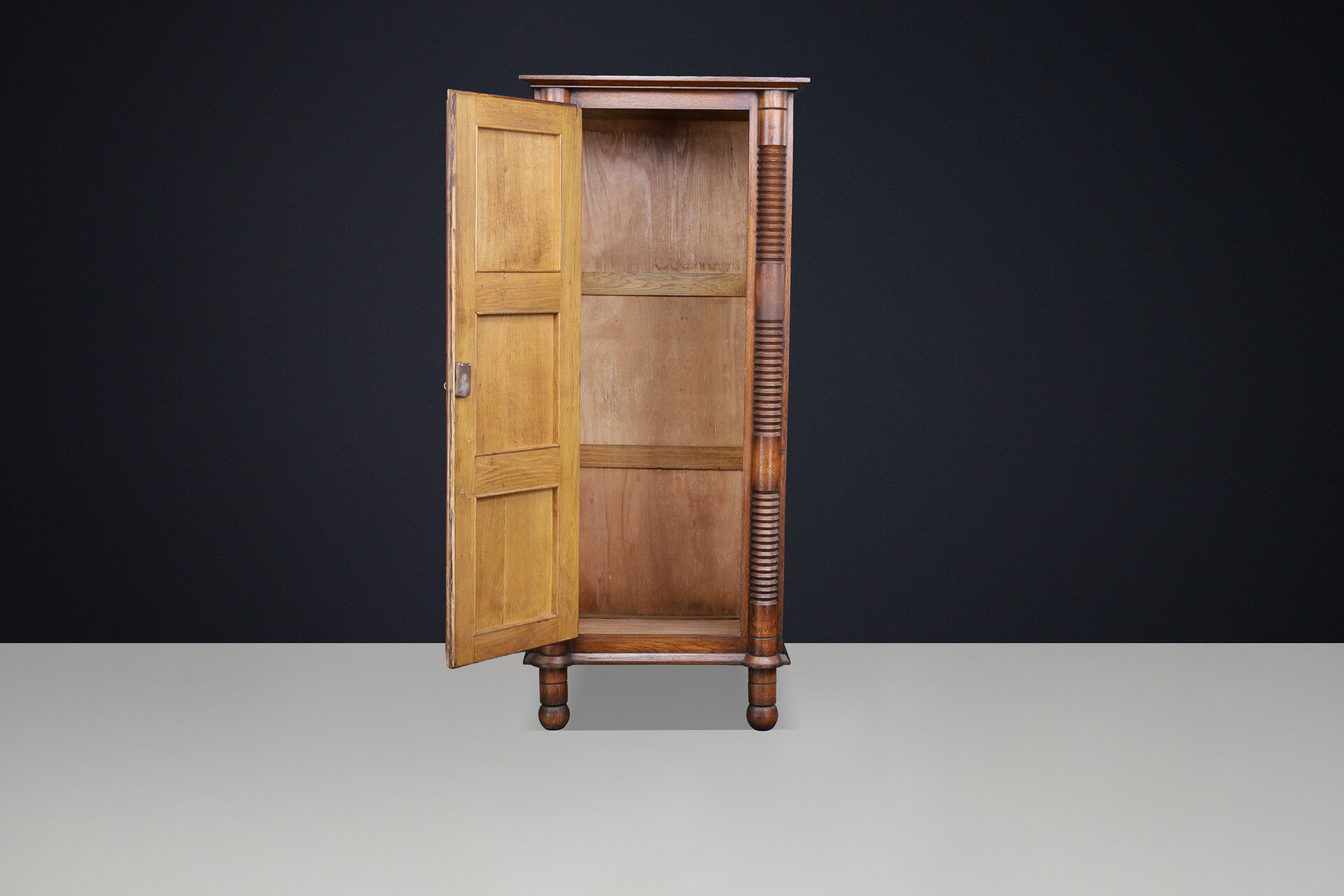 Tall French Solid Oak Cabinet in the Style of Charles Dudouyt, 1940s Mid-20th century