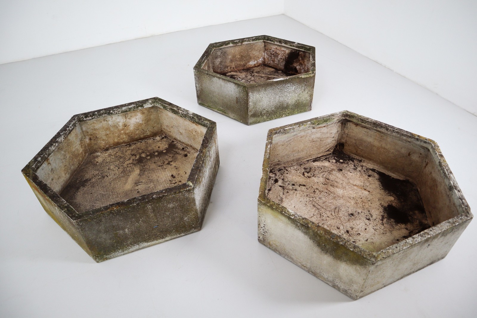 Three Large Hexagon Shaped Planters by Swiss Architect Willy Guhl