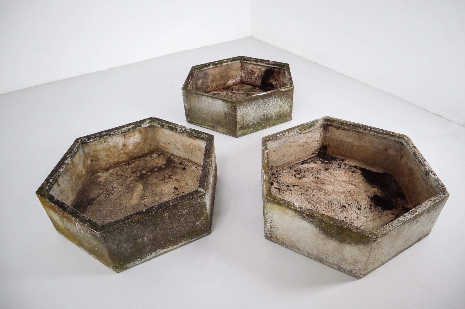 Three Large Hexagon Shaped Planters by Swiss Architect Willy Guhl