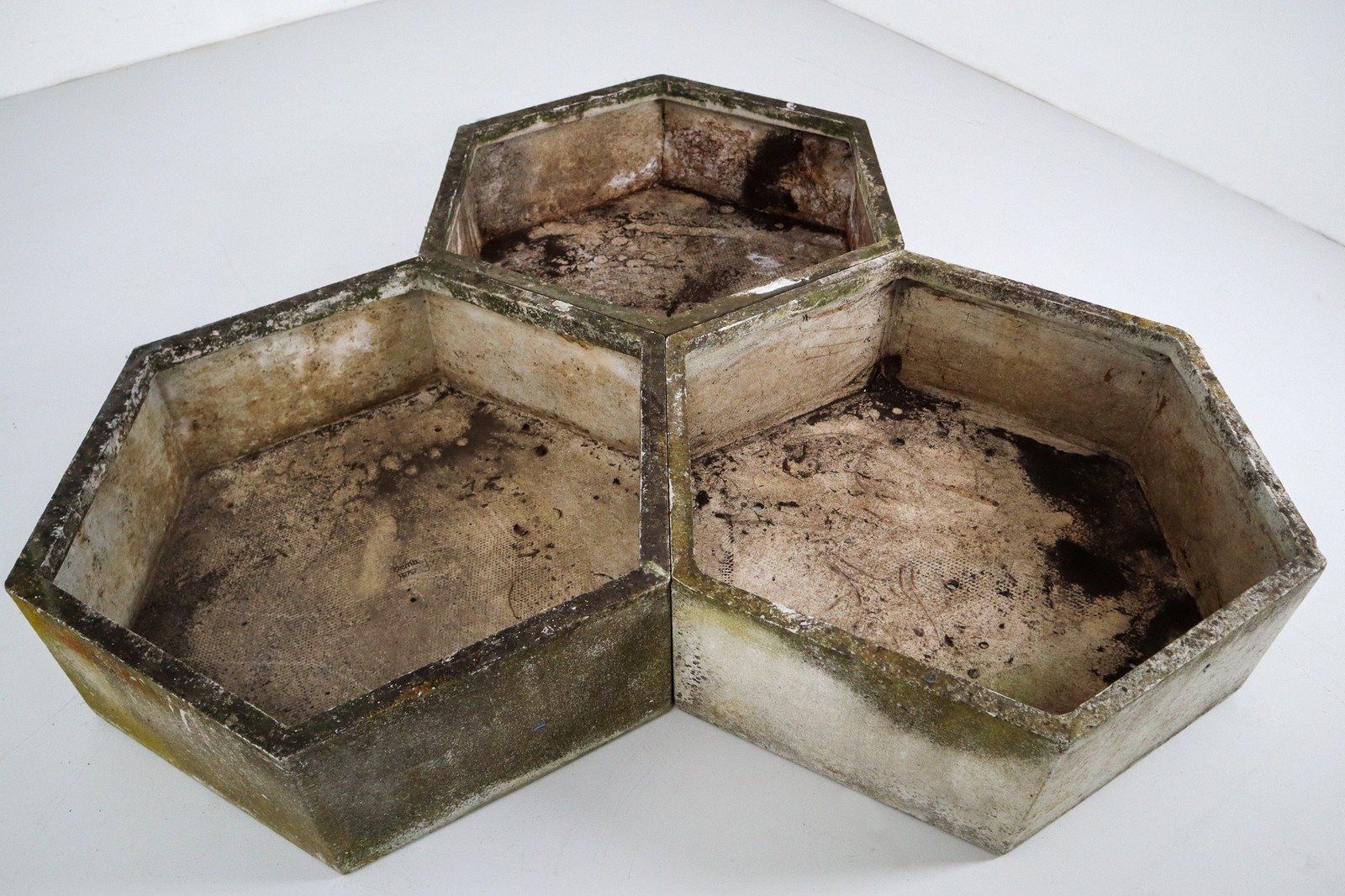 Three Large Hexagon Shaped Planters by Swiss Architect Willy Guhl