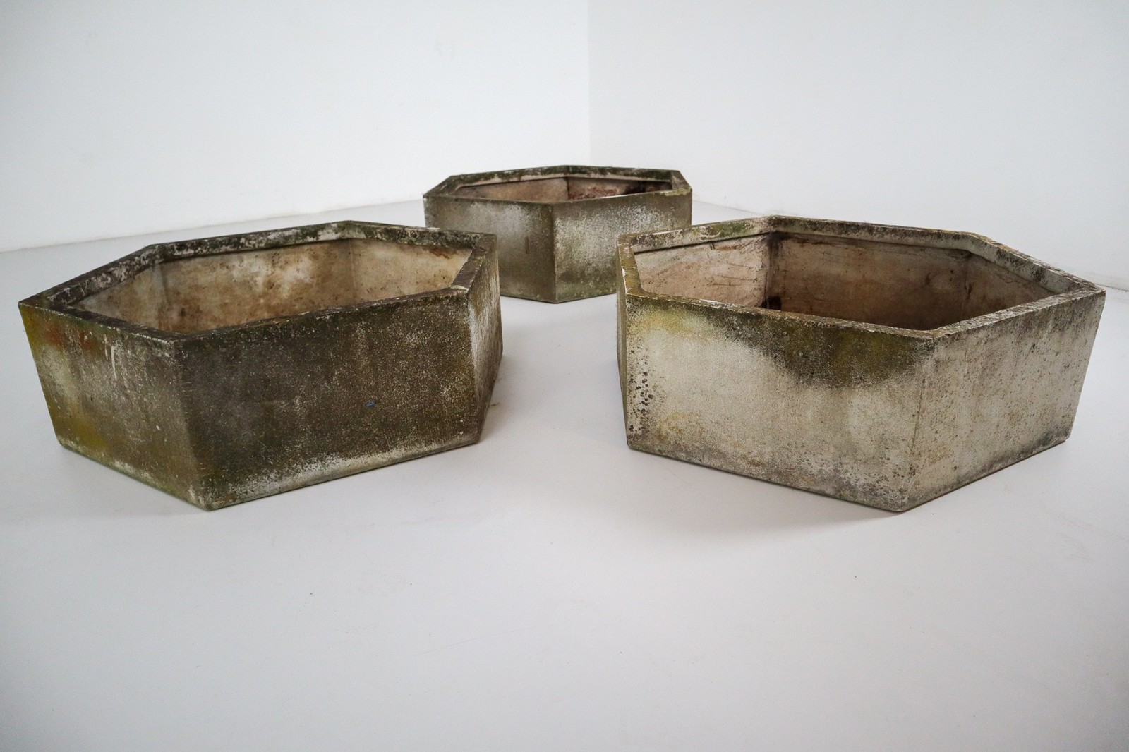 Three Large Hexagon Shaped Planters by Swiss Architect Willy Guhl