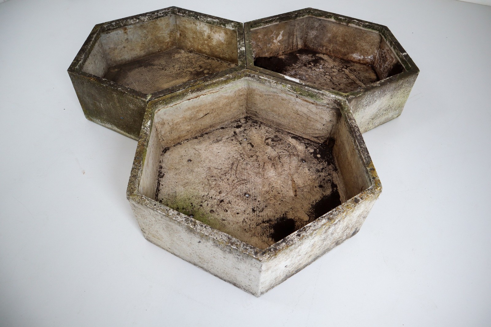 Three Large Hexagon Shaped Planters by Swiss Architect Willy Guhl