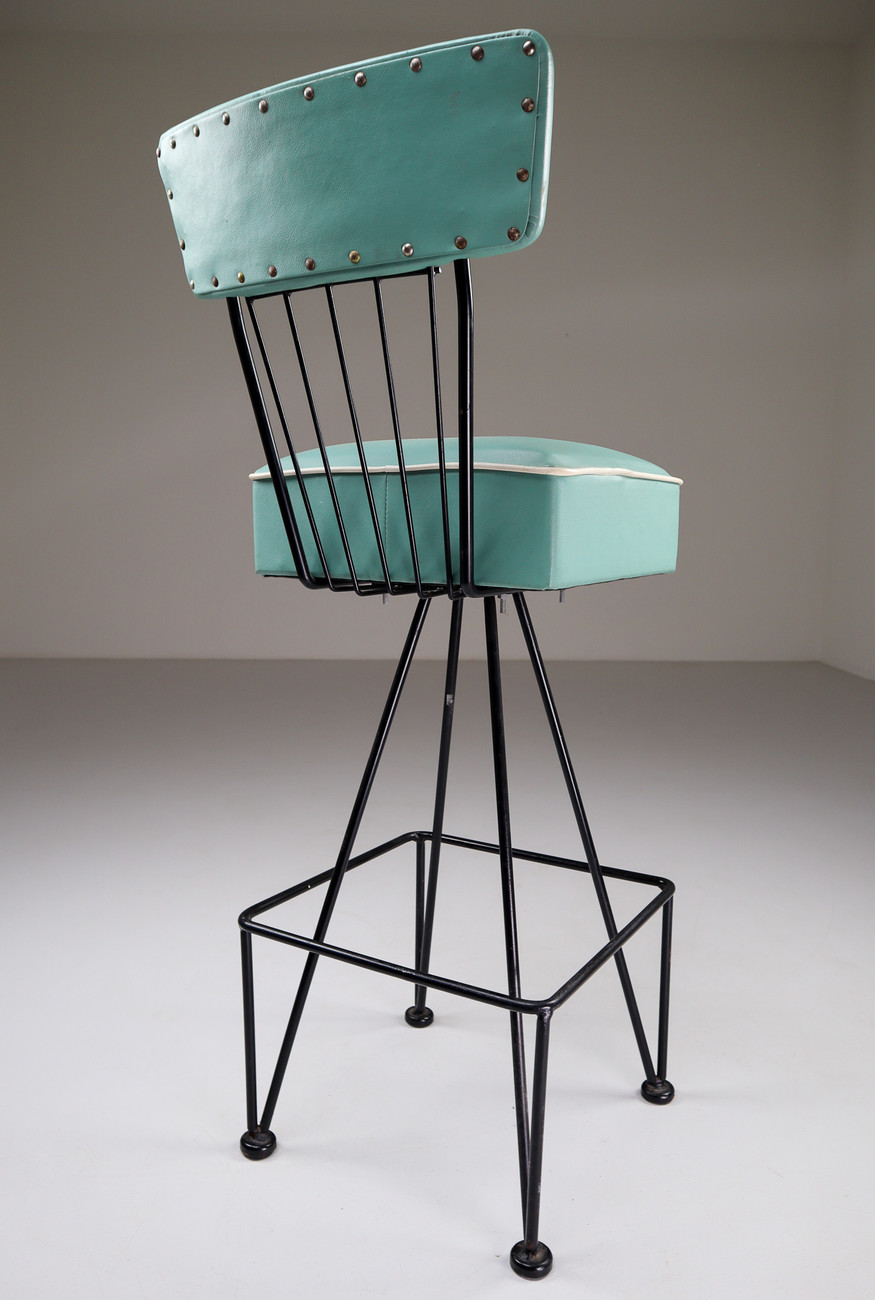 Three Retro Vintage Bar Stool in Tiffany Blue, Belgium Mid-20th century