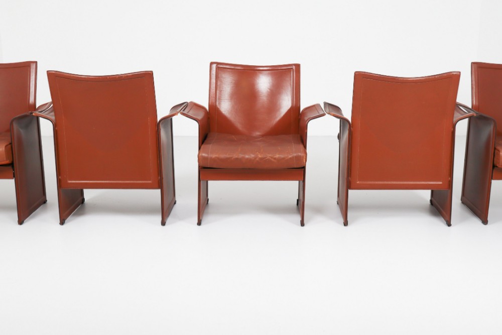 Tito Agnoli Pair of 'Korium' Chairs in Patinated Cognac Leather, Italy, 1970s