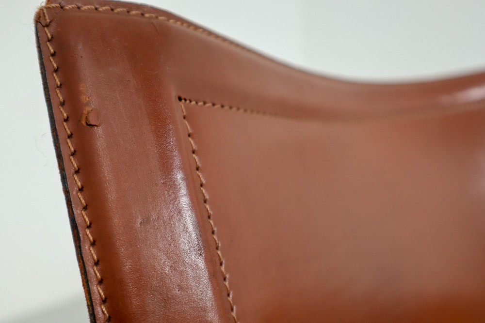 Tito Agnoli Pair of 'Korium' Chairs in Patinated Cognac Leather, Italy, 1970s