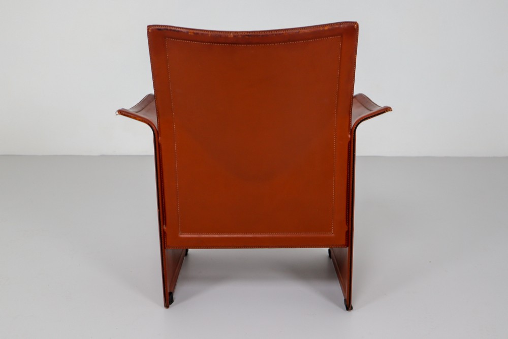 Tito Agnoli Pair of 'Korium' Chairs in Patinated Cognac Leather, Italy, 1970s