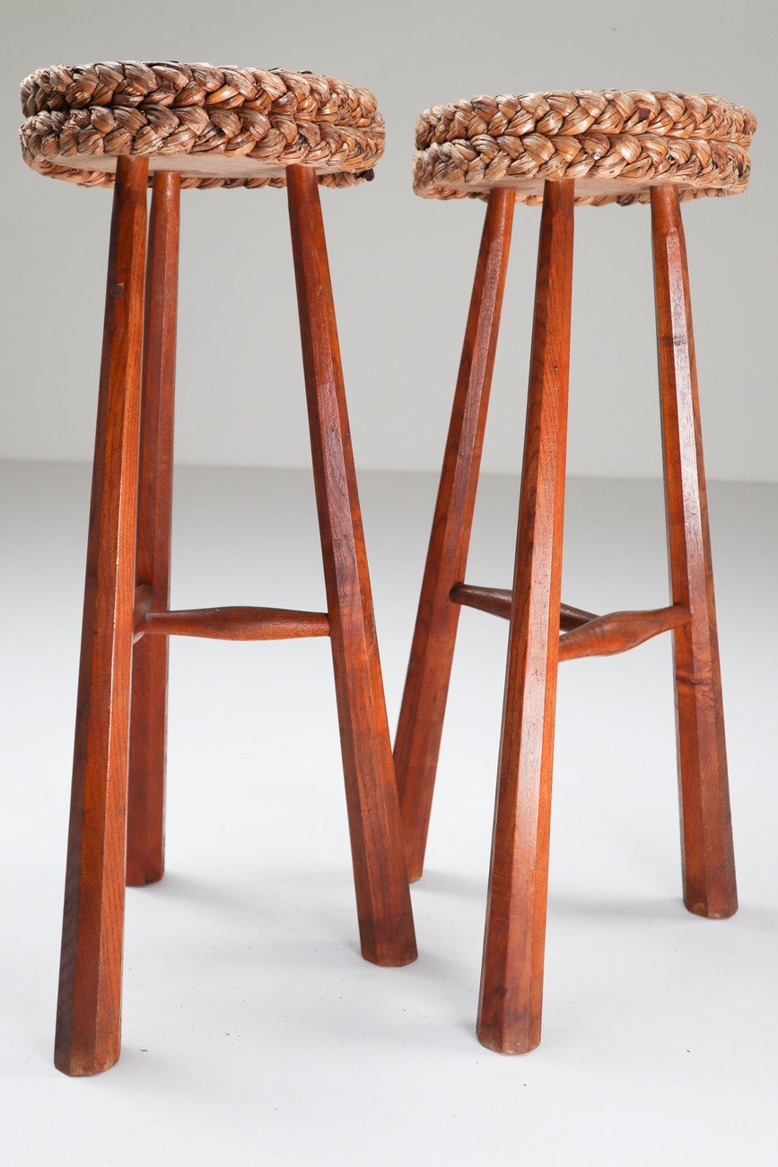 Two Bar Stools by Adrien Audoux & Frida Minet, France 1950s Mid-20th century