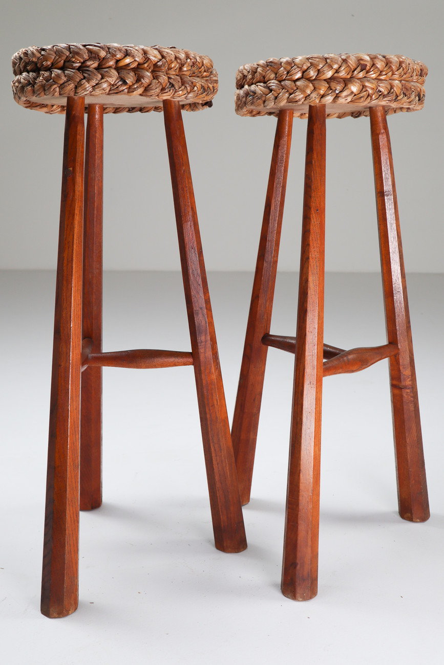 Two Bar Stools by Adrien Audoux & Frida Minet, France 1950s Mid-20th century