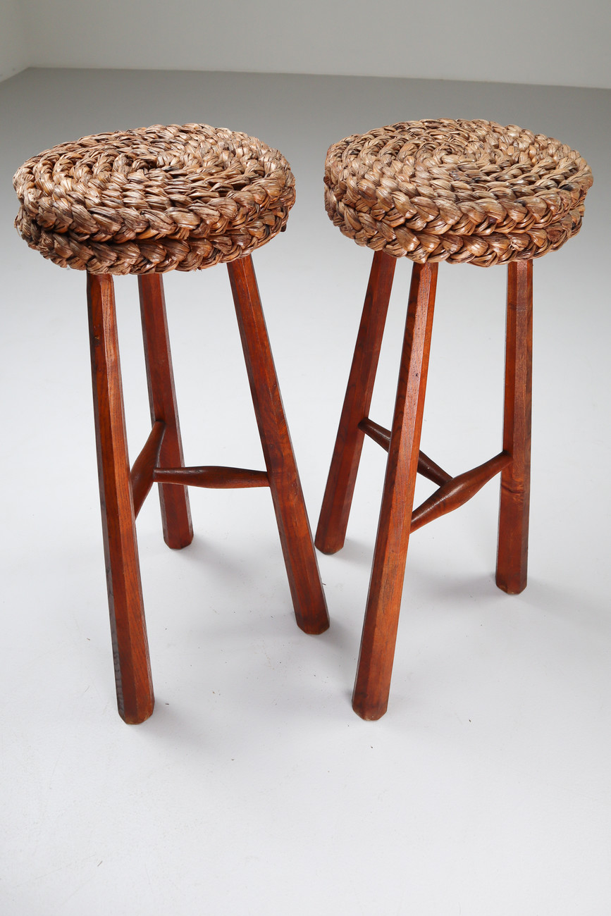 Two Bar Stools by Adrien Audoux & Frida Minet, France 1950s Mid-20th century