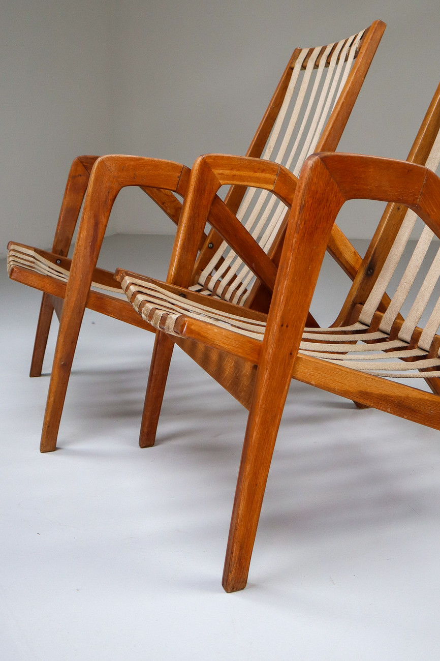 Two Highback Armchairs in Oak, Czech Republic Mid-20th century