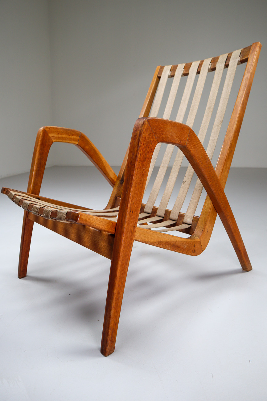 Two Highback Armchairs in Oak, Czech Republic Mid-20th century