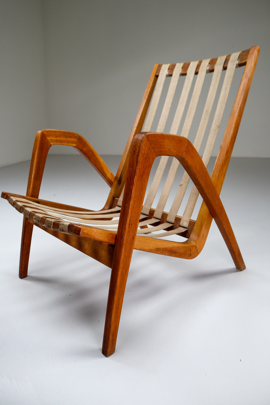 Two Highback Armchairs in Oak, Czech Republic Mid-20th century