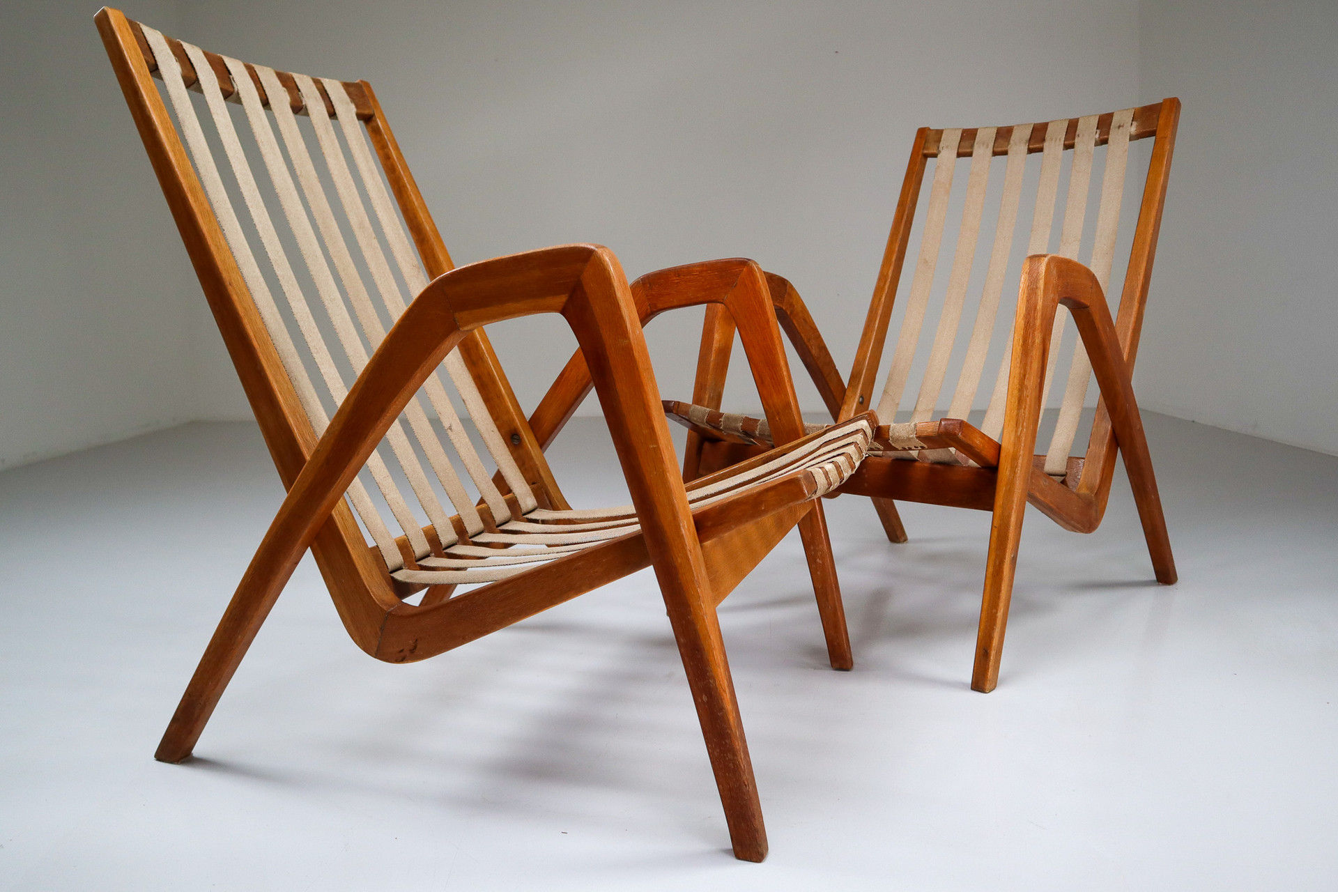 Two Highback Armchairs in Oak, Czech Republic Mid-20th century