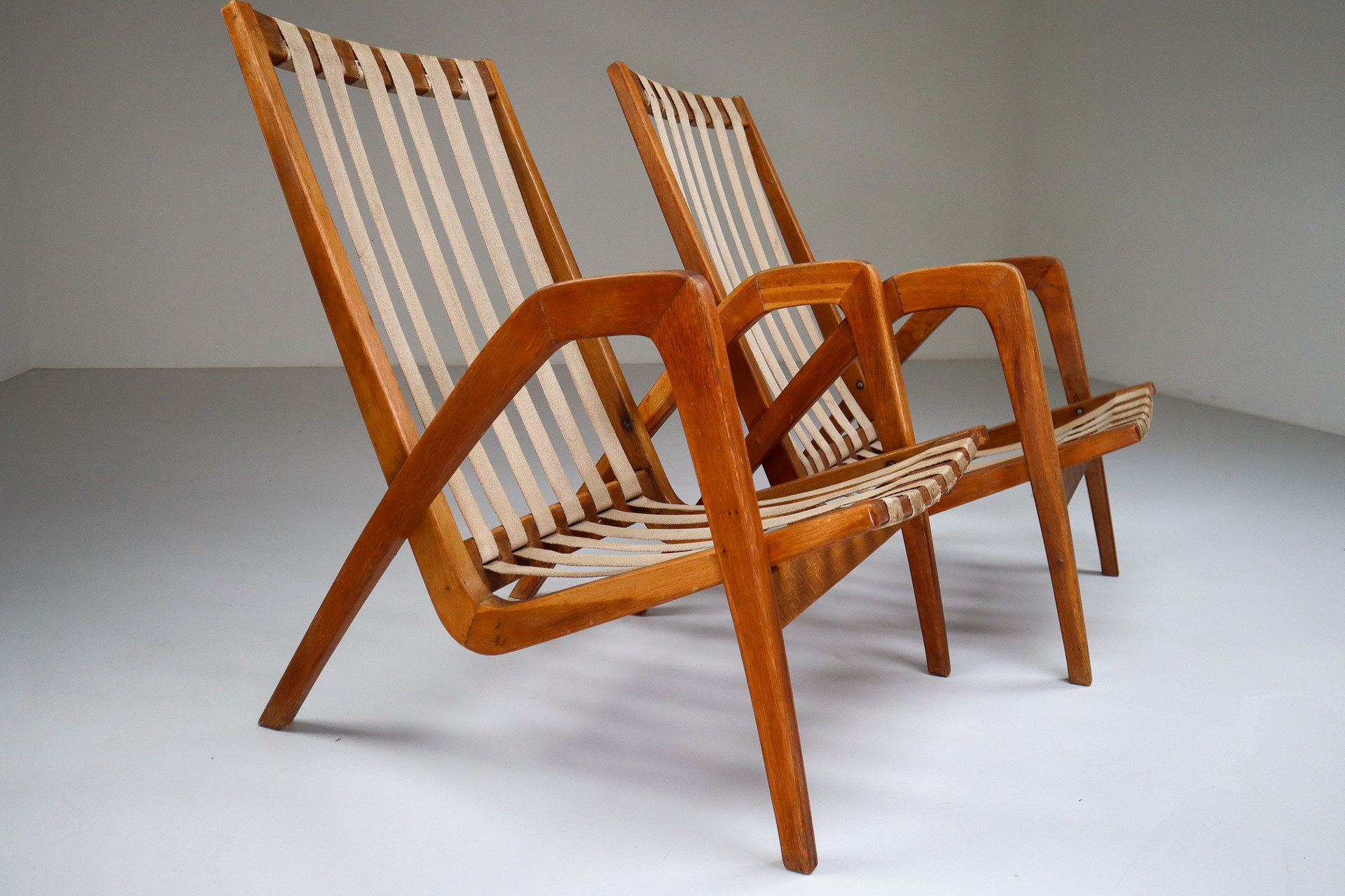 Two Highback Armchairs in Oak, Czech Republic Mid-20th century
