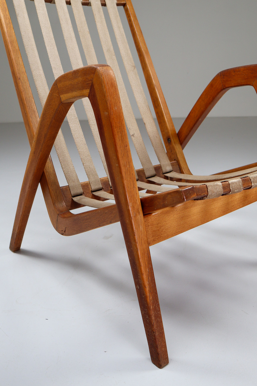 Two Highback Armchairs in Oak, Czech Republic Mid-20th century