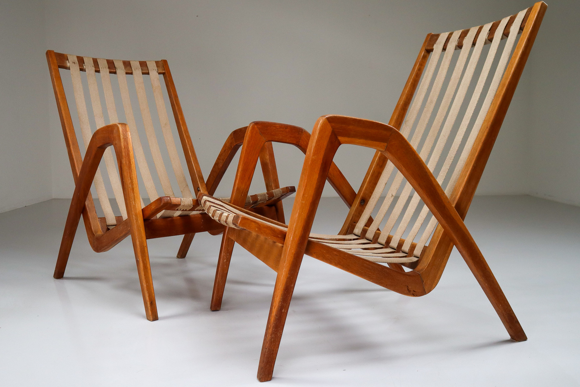Two Highback Armchairs in Oak, Czech Republic Mid-20th century