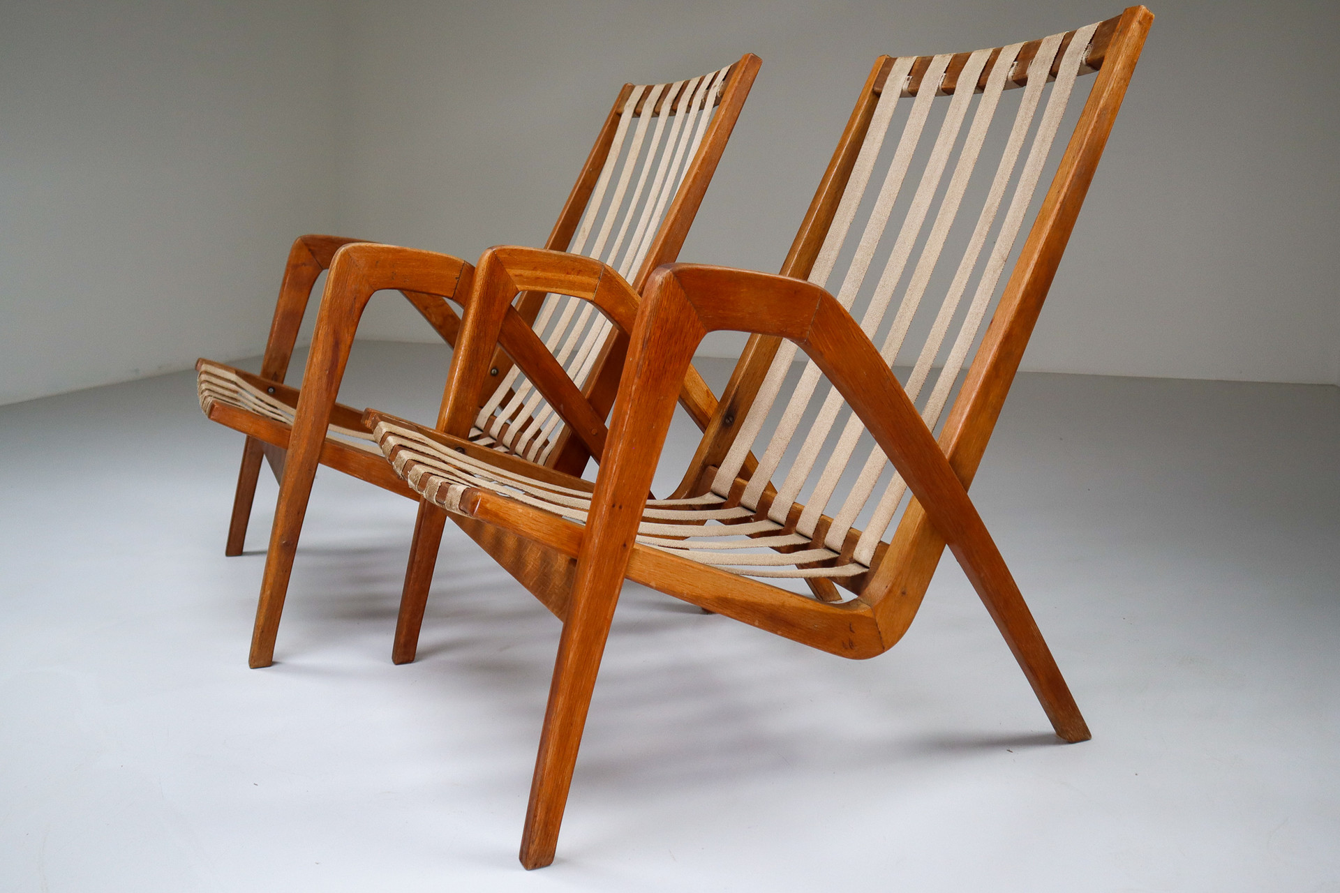 Two Highback Armchairs in Oak, Czech Republic Mid-20th century