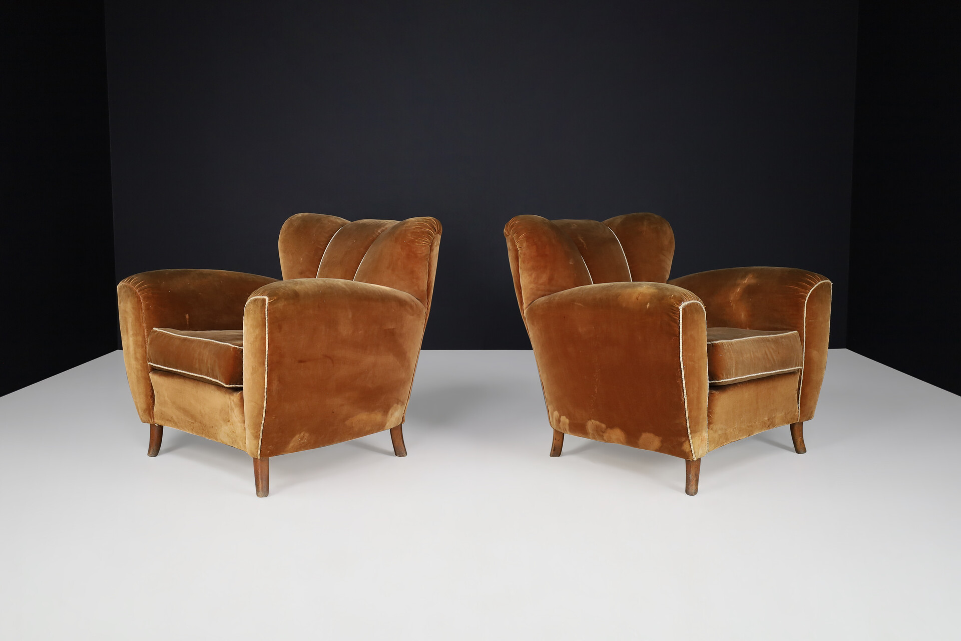 Uglielmo Ulrich Art Deco Lounge Chairs in Original Velvet, Italy 1930s Early-20th century