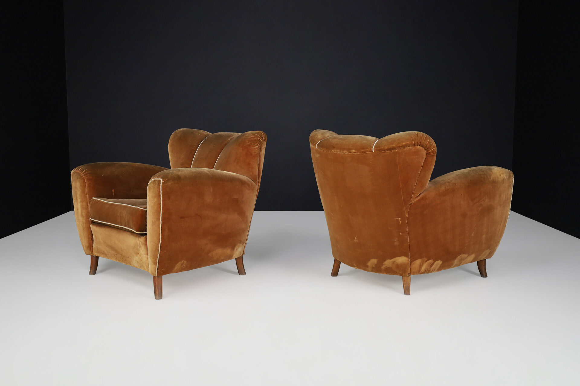 Uglielmo Ulrich Art Deco Lounge Chairs in Original Velvet, Italy 1930s Early-20th century