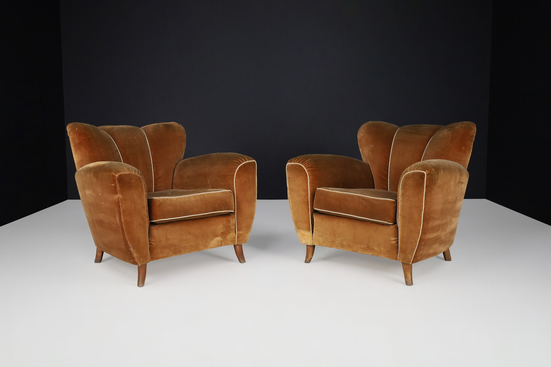 Uglielmo Ulrich Art Deco Lounge Chairs in Original Velvet, Italy 1930s Early-20th century
