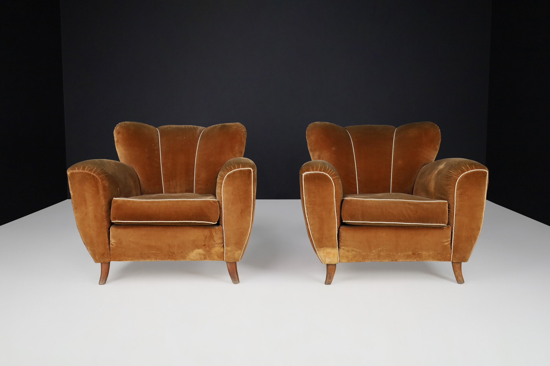 Uglielmo Ulrich Art Deco Lounge Chairs in Original Velvet, Italy 1930s Early-20th century