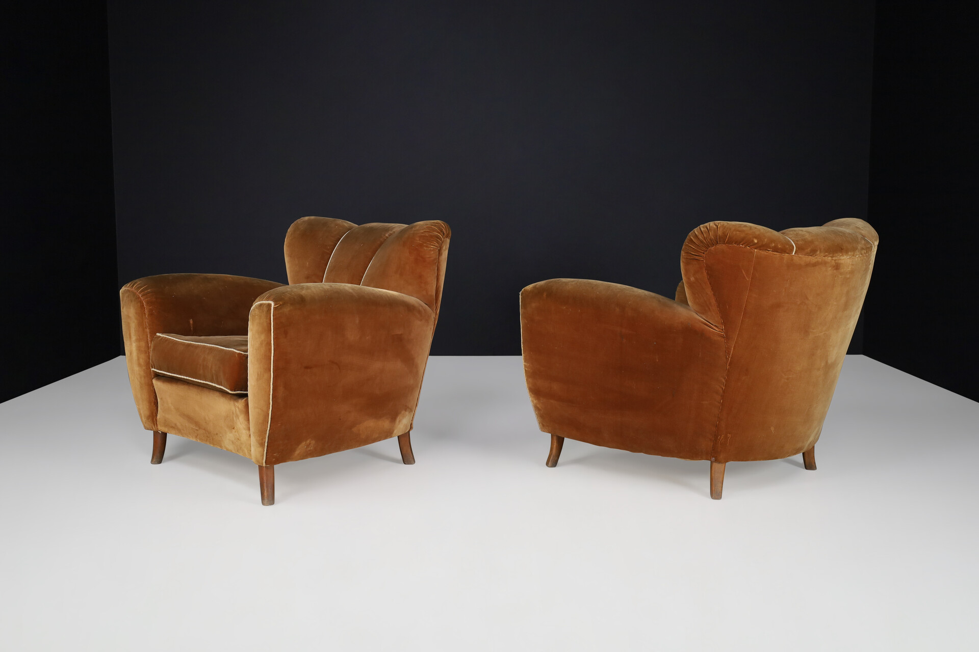 Uglielmo Ulrich Art Deco Lounge Chairs in Original Velvet, Italy 1930s Early-20th century