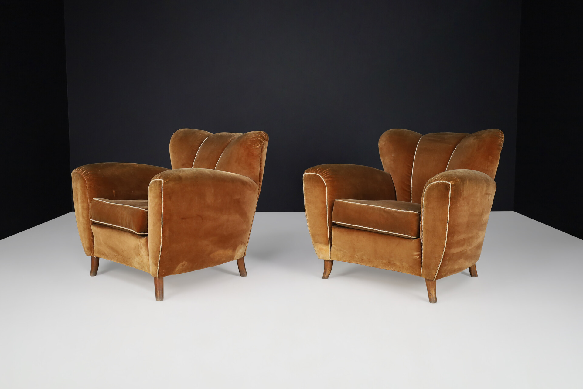 Uglielmo Ulrich Art Deco Lounge Chairs in Original Velvet, Italy 1930s Early-20th century