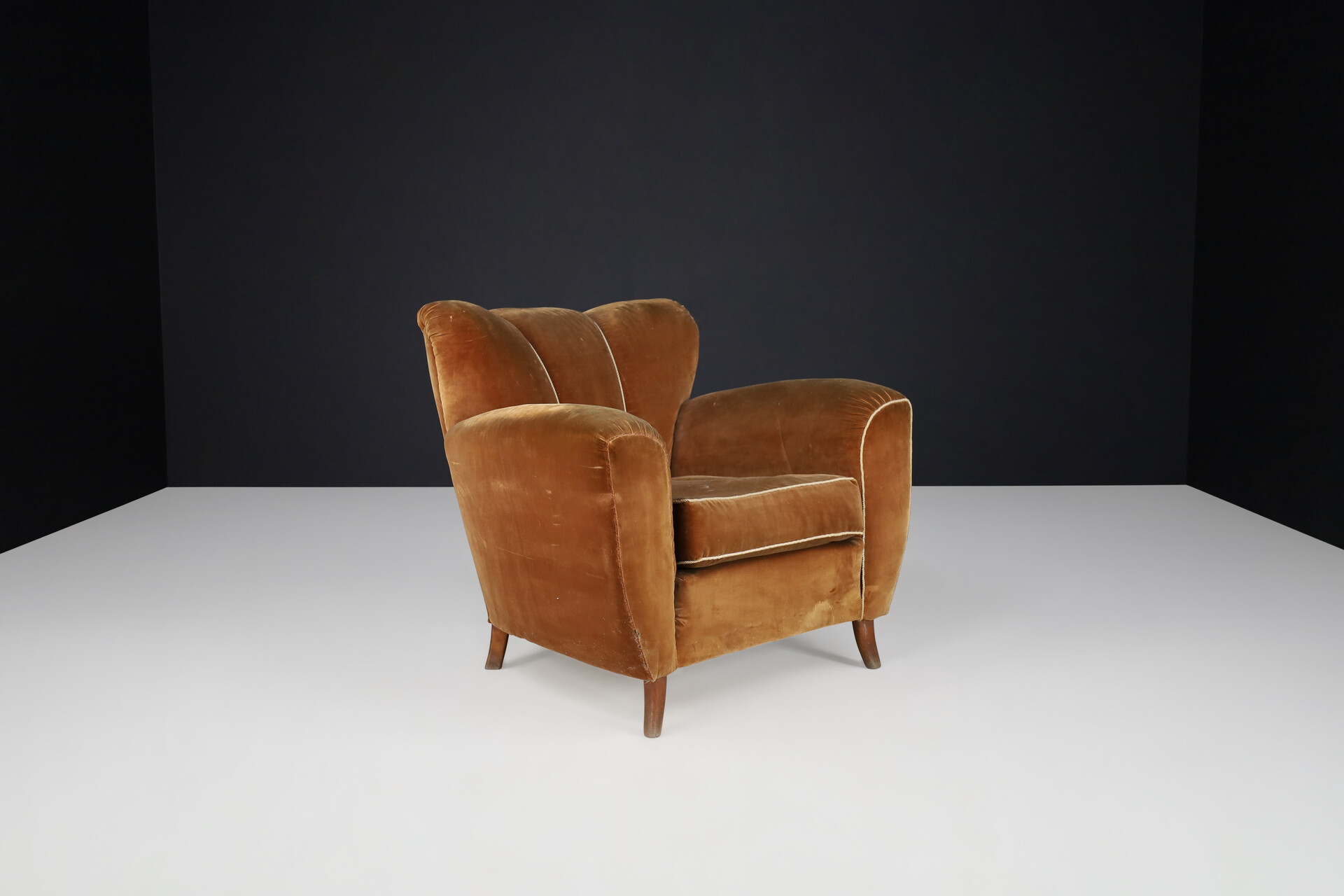 Uglielmo Ulrich Art Deco Lounge Chairs in Original Velvet, Italy 1930s Early-20th century