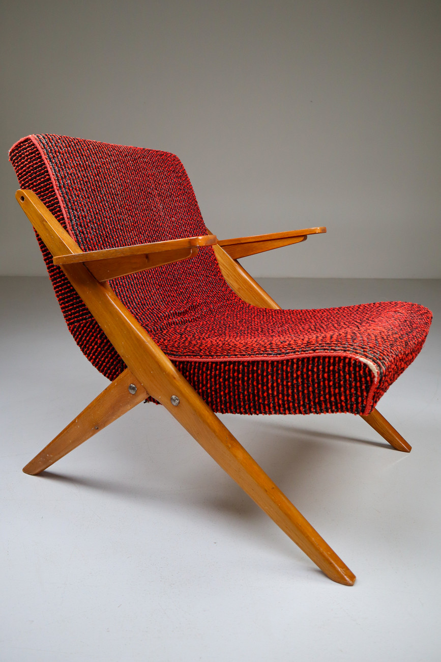 Upholstered Oak armchair from France Mid-20th century