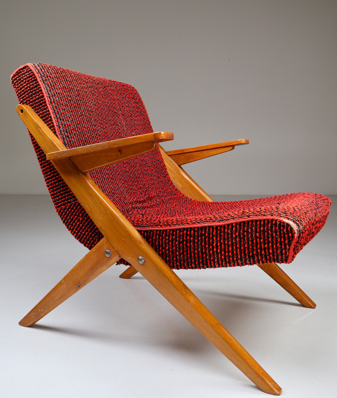 Upholstered Oak armchair from France Mid-20th century
