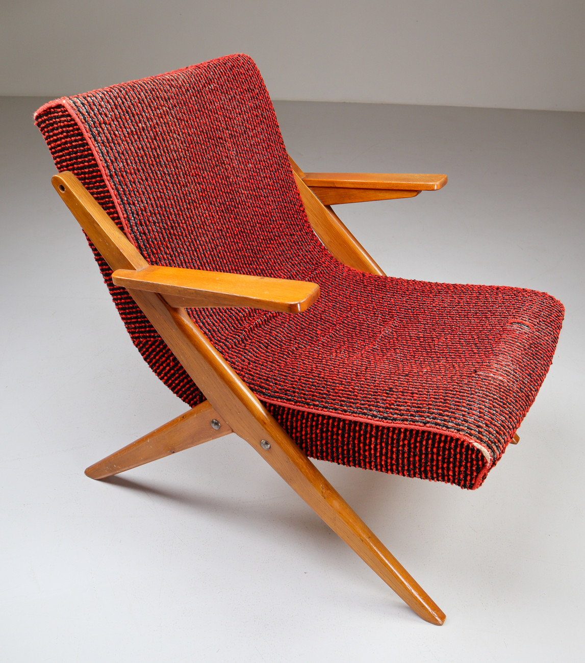 Upholstered Oak armchair from France Mid-20th century